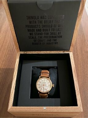 Shinola Women’s Runwell Gold Case Watch with Tan Leather Strap